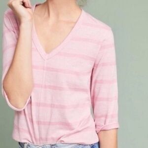 Anthropologie Left of Center Pink Striped Roxanne Shifted Hem Top Women’s Sz XS